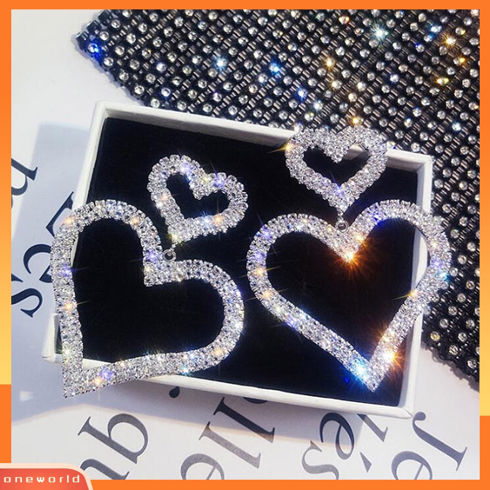 [WOD] Wanita Elegan Berlian Imitasi Jantung Teardrop Menjuntai Ear Drop Earrings Perhiasan Pesta