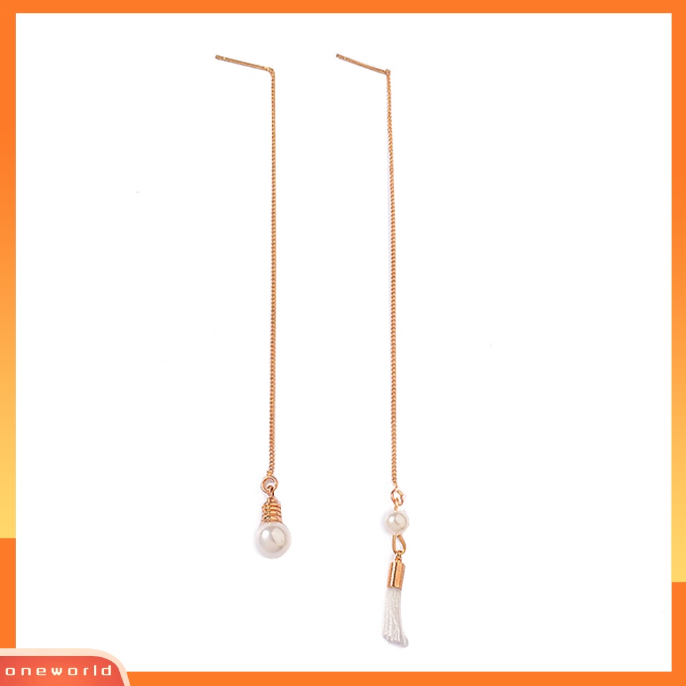 [WOD] Fashion Tidak Teratur Rumbai Mutiara Imitasi Rantai Panjang Menjuntai Stud Earrings Perhiasan