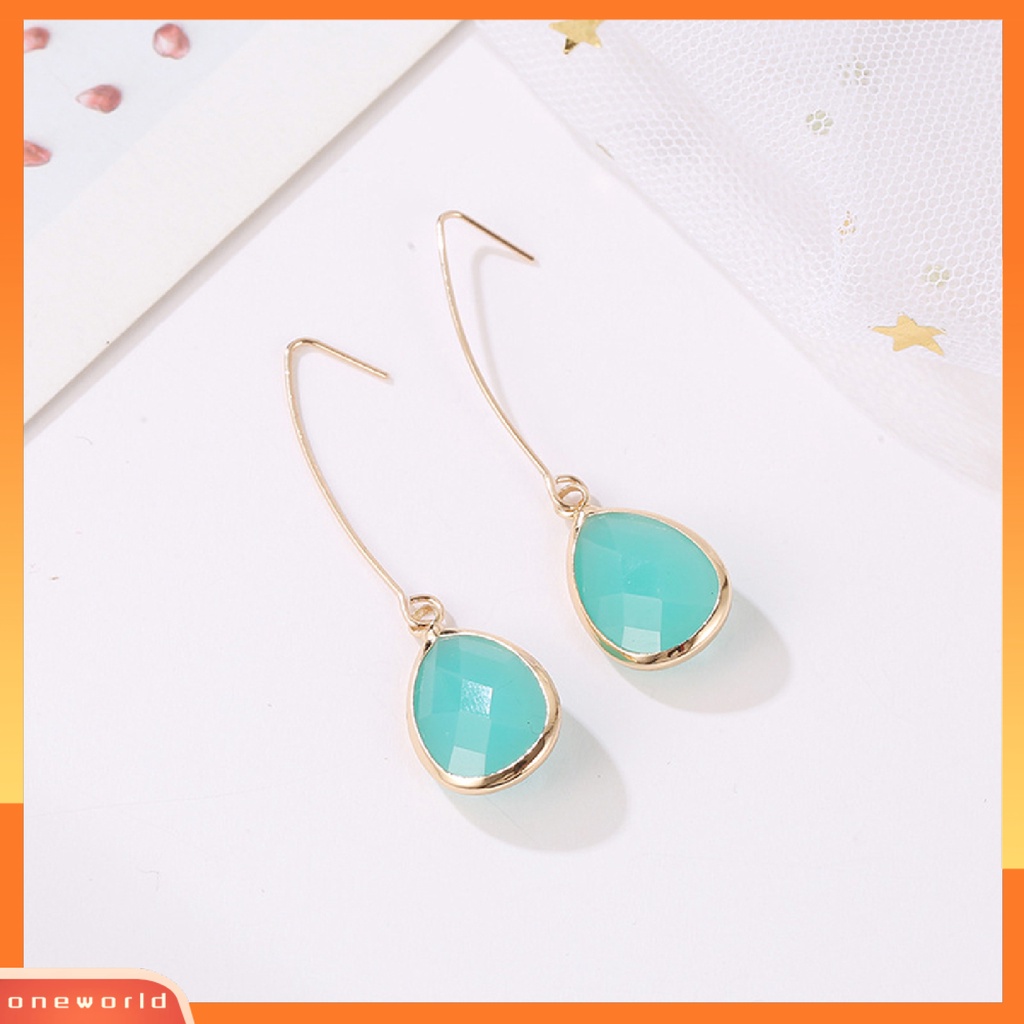 [WOD] 1pasang Drop Earrings Multicolor Fashion Tetesan Air Liontin Permata Imitasi Menjuntai Anting Kait Untuk Wanita