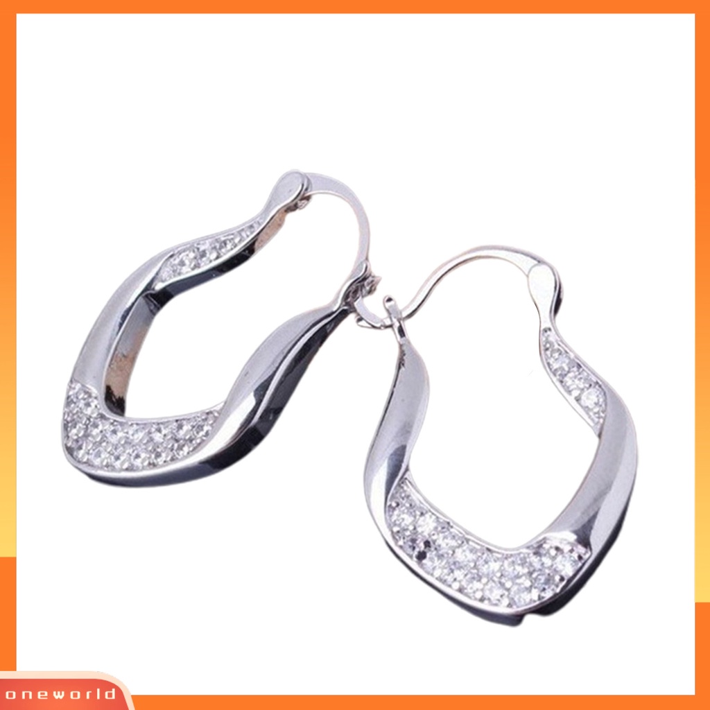 [WOD] Fashion Wanita Berlian Imitasi Bertatahkan U Bentuk Menjuntai Paduan Leverback Earrings Jewelry