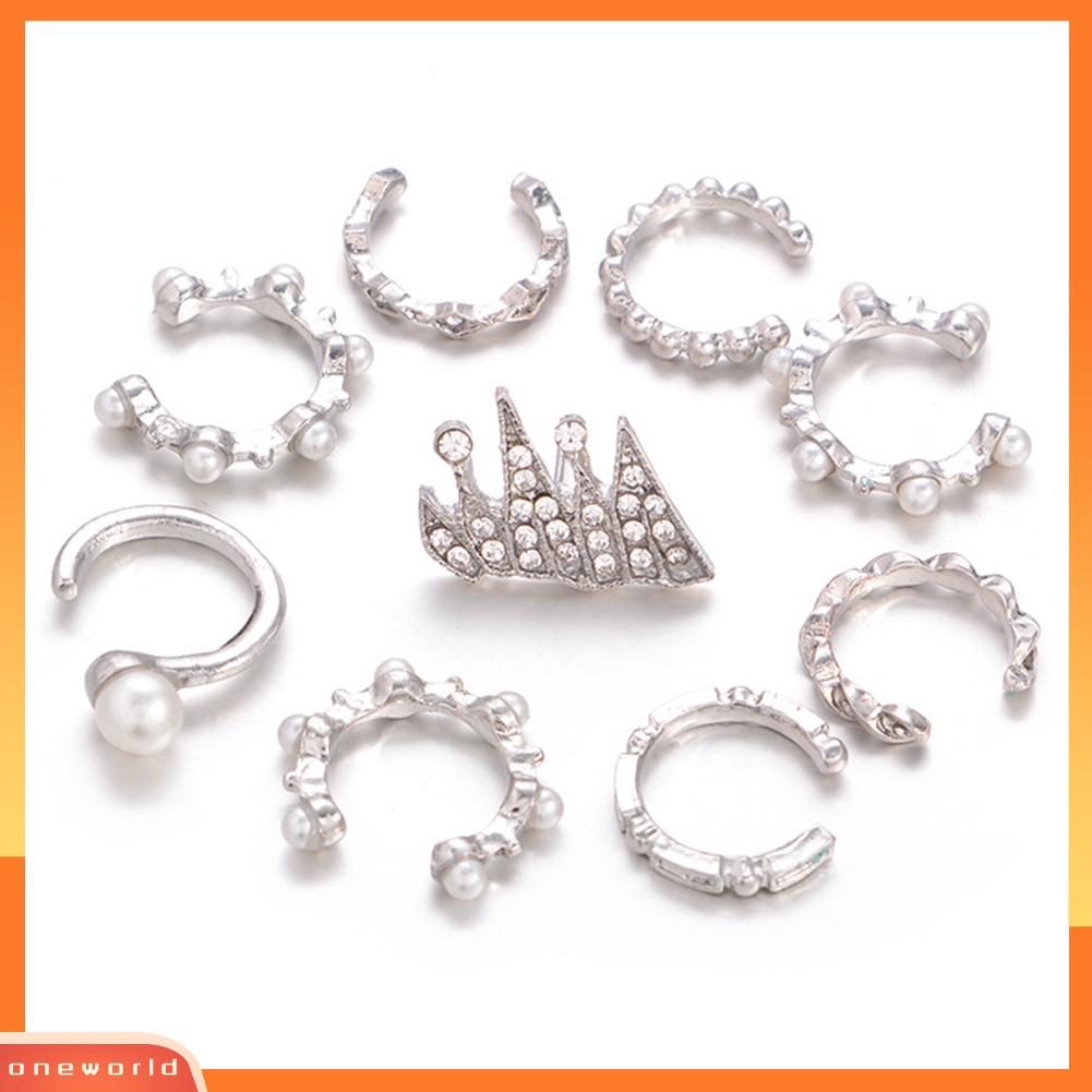 [WOD] 9 Pcs/Set Bohemian Retro Berlian Imitasi Mutiara Imitasi Telinga Manset Studs Earrings Set Hadiah