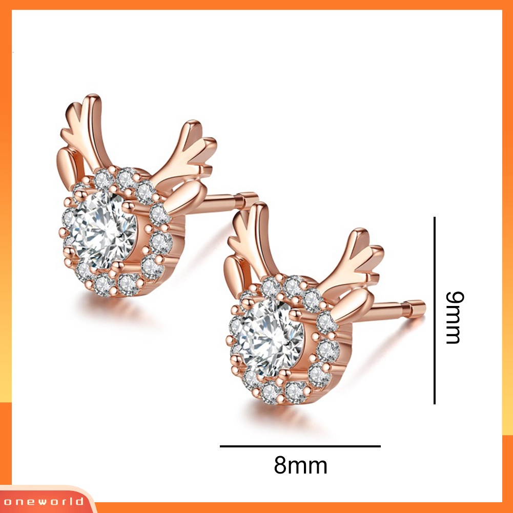 [WOD] Lucu Elk Berkilau Berlian Imitasi Ear Studs Wanita Anting Xmas Hadiah Pesta Perhiasan