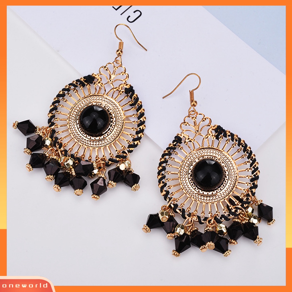 [WOD] 1pasang Wanita Anting Kait Warna-Warni Etnik Anti-Cacat Gaya Bohemia Rumbai Drop Earrings Perhiasan Wanita