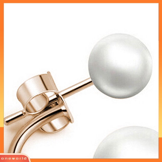 [WOD] 1pasang Fashion Wanita Double Faux Pearls Ear Studs Indah Hoop Earrings Jewelry