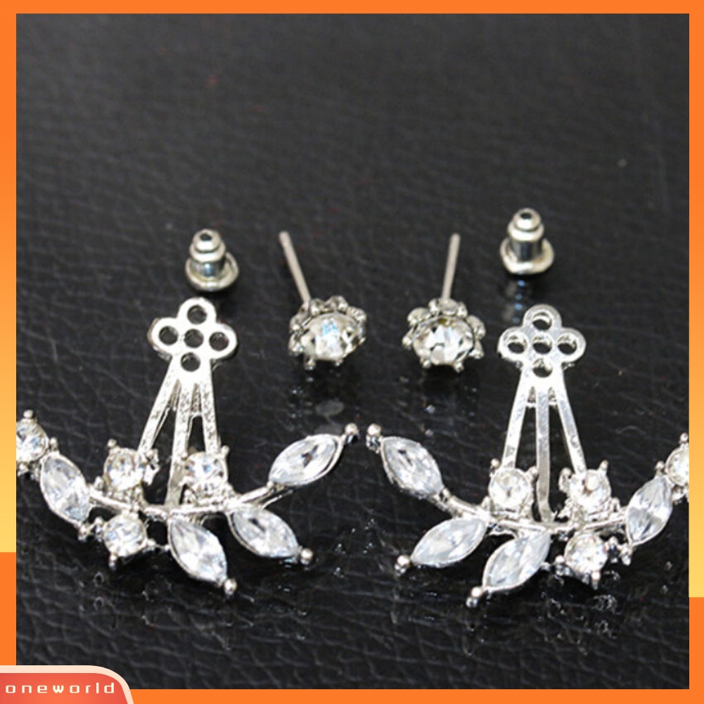 [WOD] Fashion Wanita Elegan Berlian Imitasi Daun Ranting Cabang Stud Anting Telinga Jaket