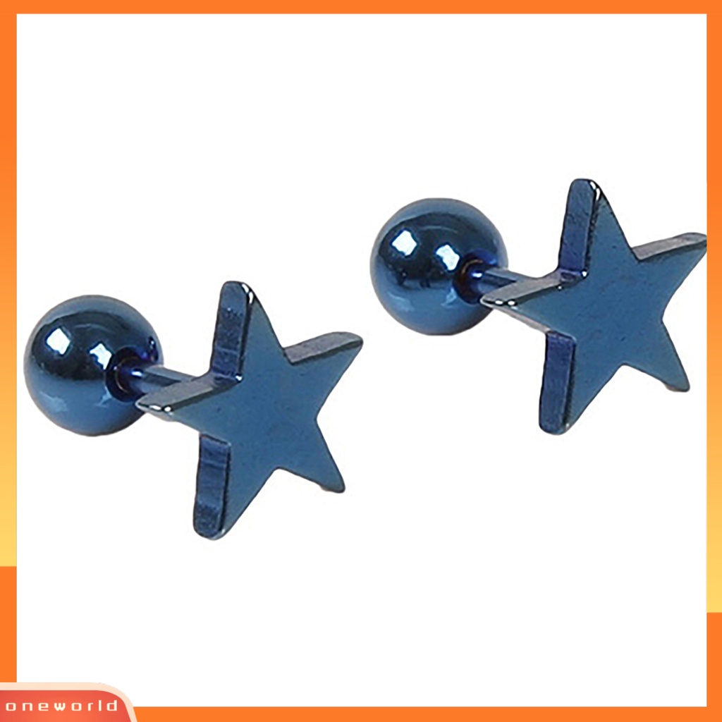 [WOD] 1pasang Charm Perhiasan Anting Stud Telinga Bahan Alloy Motif Pentagram Untuk Pesta