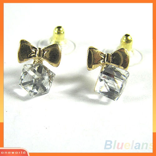 [WOD] Wanita Kilau Chic Ikatan Simpul Shiny Cube Berlian Imitasi Telinga Studs Lucu Menjuntai Anting-Anting