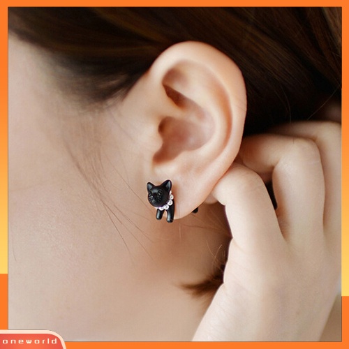 [WOD] Wanita Punk Keren Stereoskopik Kucing Kitten Impalement Ear Stud Earring Perhiasan