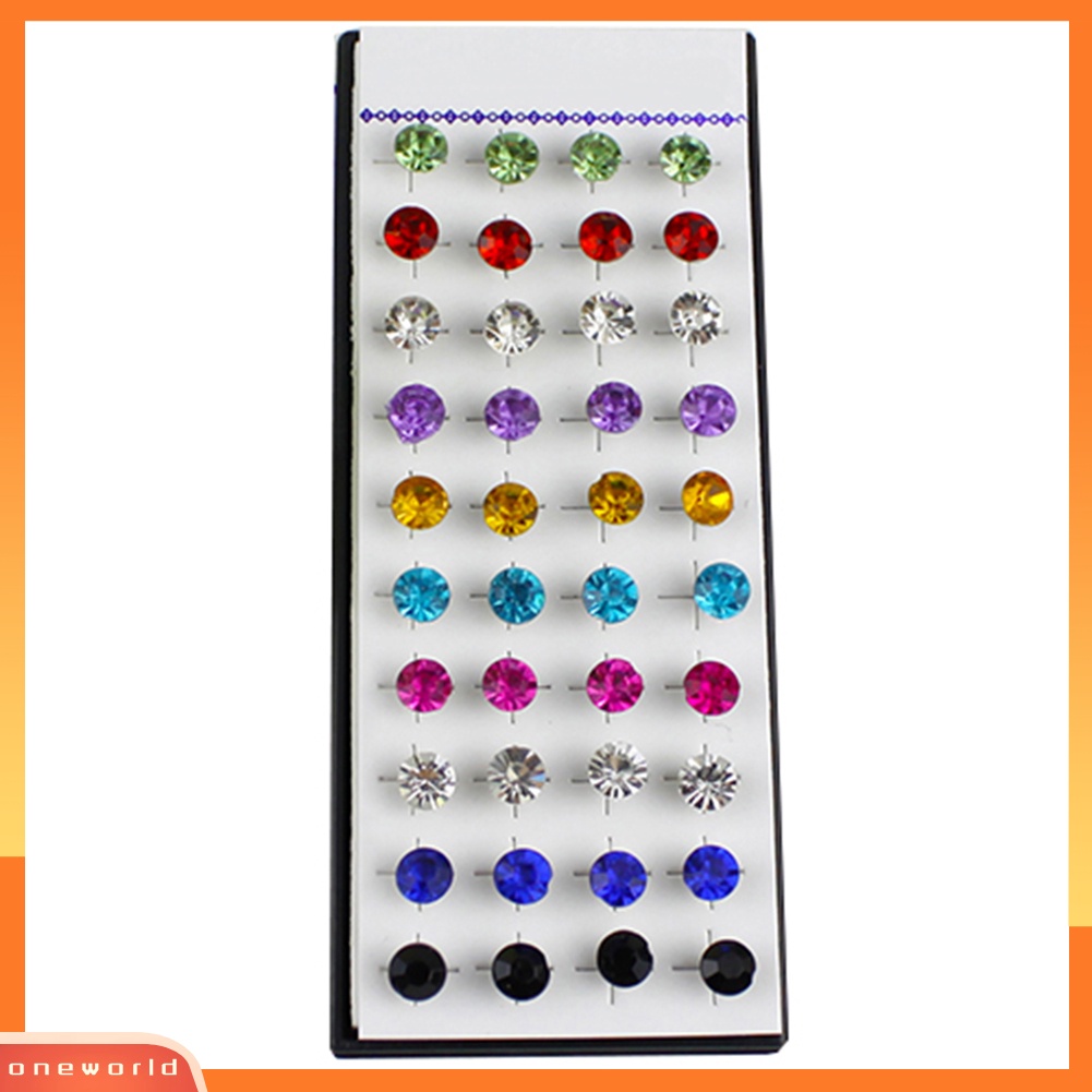 [WOD] 20pasang Warna Campur Wanita Berkilau Bulat Berlian Imitasi Gothic Stud Earrings