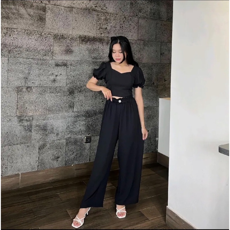 TREXUS - ZRD OOTD WANITA ONESET TISA / SETELAN VERO 2in1 / Pakaian Casual Baju Crop Polos+Celana Pan