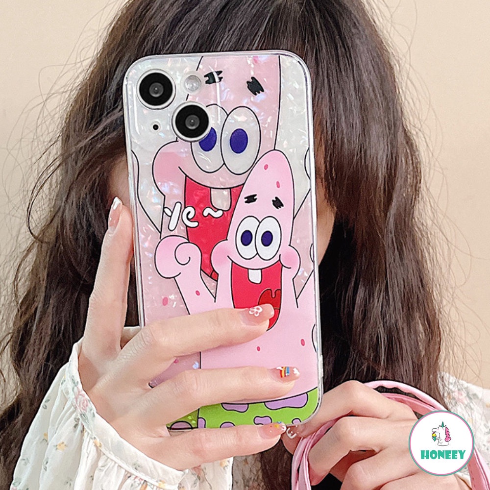 Casing Ponsel Motif Cangkang Glitter Untuk iPhone 14 Pro 11 12 13 Pro Max SpongeBob Lucu SquarePants Fashion Kartun Shockproof Back Cover