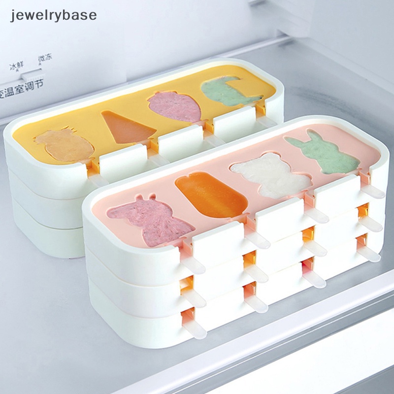 [jewelrybase] Cetakan Silikon Es Krim Ice Cube Maker Dengan Tutup Family Popsicle Ice Cube Tray Butik