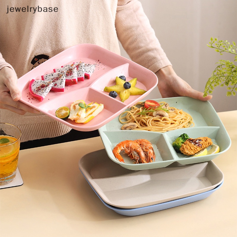 [jewelrybase] 3-kompartemen Piring Makanan Food Control Wheat Straw Diet Meal Plate Nampan Makanan Butik