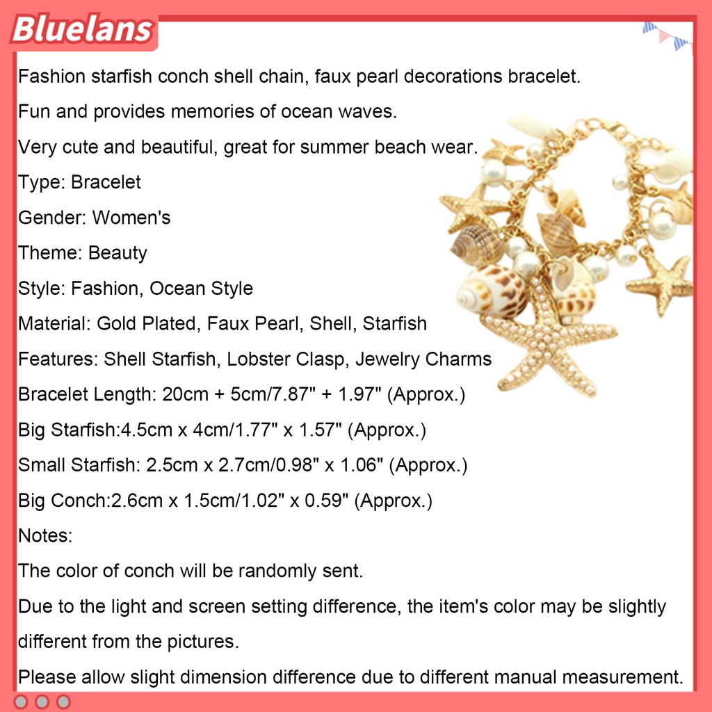 [BLS] Gelang Pantai Lucu Adjustable Gelang Pantai Rantai Multi Gaya Laut Berlapis Emas