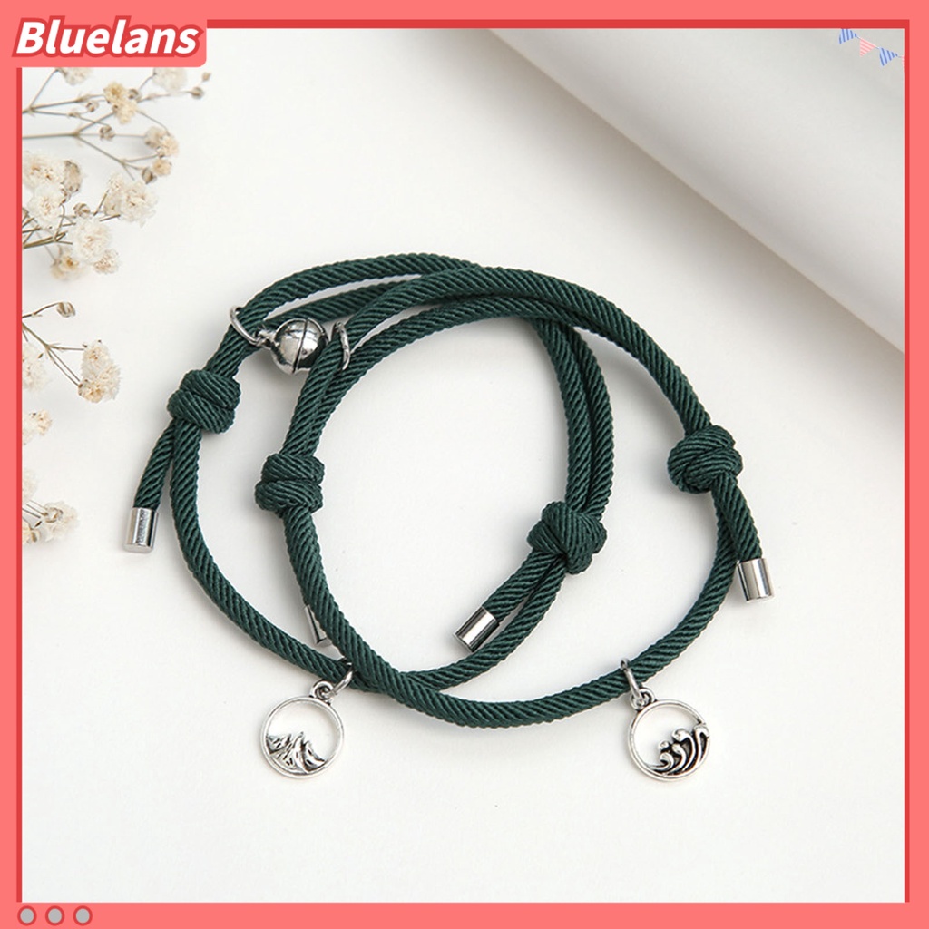 [BLS] 2pcs Gelang Couple Liontin Bulat Adjustable Pria Wanita Geometri Tahan Lama Cord Bracelets Untuk Hari Kasih Sayang