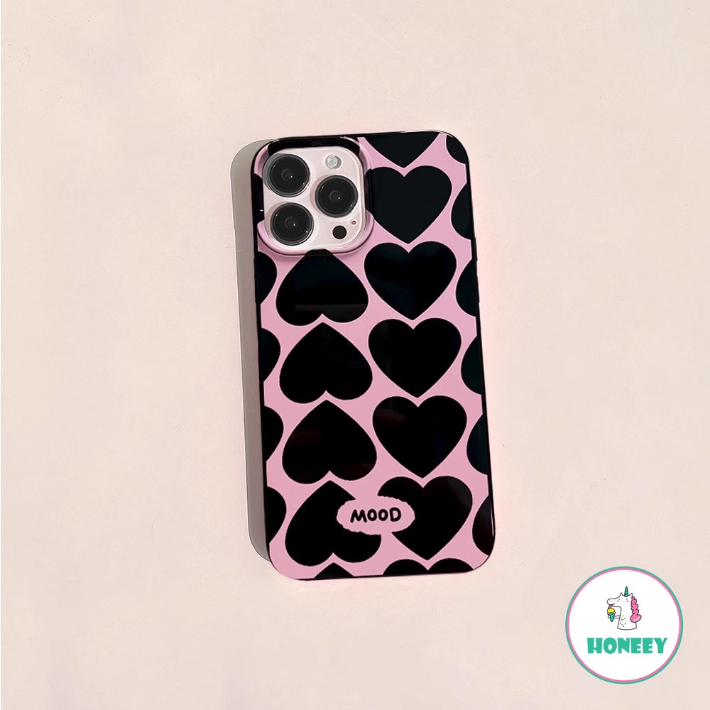 IPHONE Deluxe Pink Hitam Love Casing Ponsel Untuk Iphone14 13 12 11 Pro Max Case XR Xs7 8plus Lembut TPU Shockproof Handphone Cover