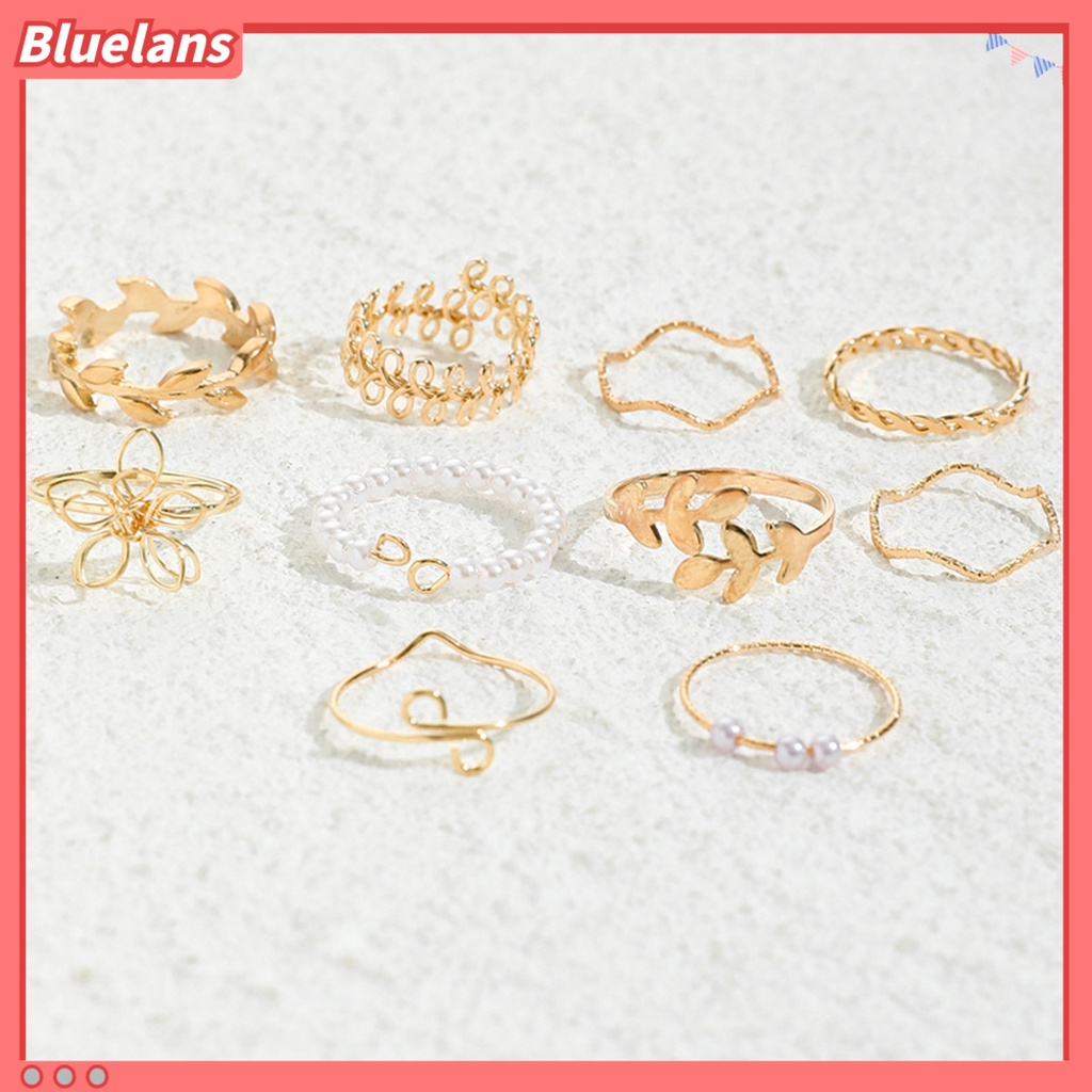 [BLS] 10pcs Cincin Jari Hollow Out Bunga Wanita Bohemian Electroplating Knuckle Rings Untuk Pesta