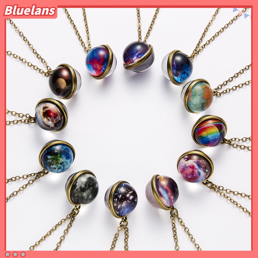 [BLS] Liontin Kalung Kepribadian Dua Sisi Glow in The Dark Vintage Colorful Galaxy Bola Kaca Kalung Perhiasan Aksesori
