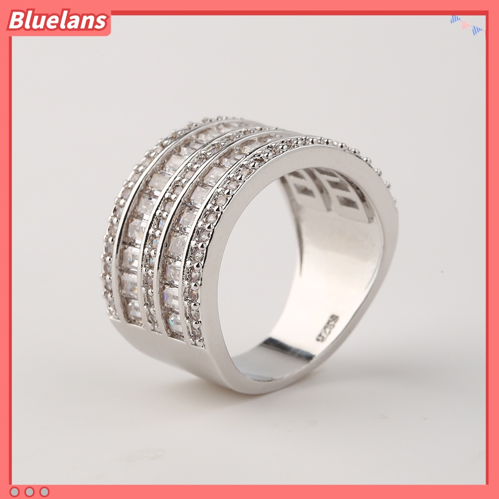 [BLS] Fashion Wanita Bulat Persegi Panjang Multilayer Cubic Zirconia Pertunangan Cincin Perhiasan
