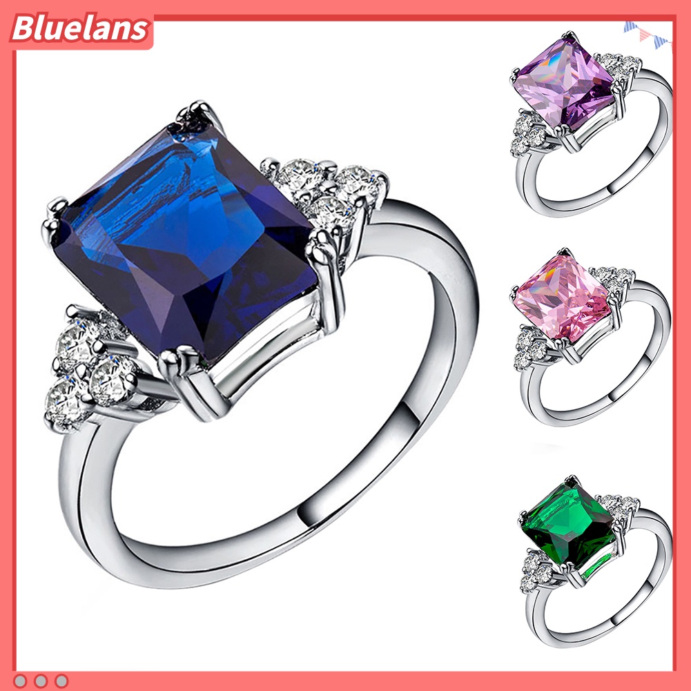 [BLS] Fashion Square Cut Cubic Zirconia Berlian Imitasi Cincin Pengantin Pertunangan Perhiasan Hadiah