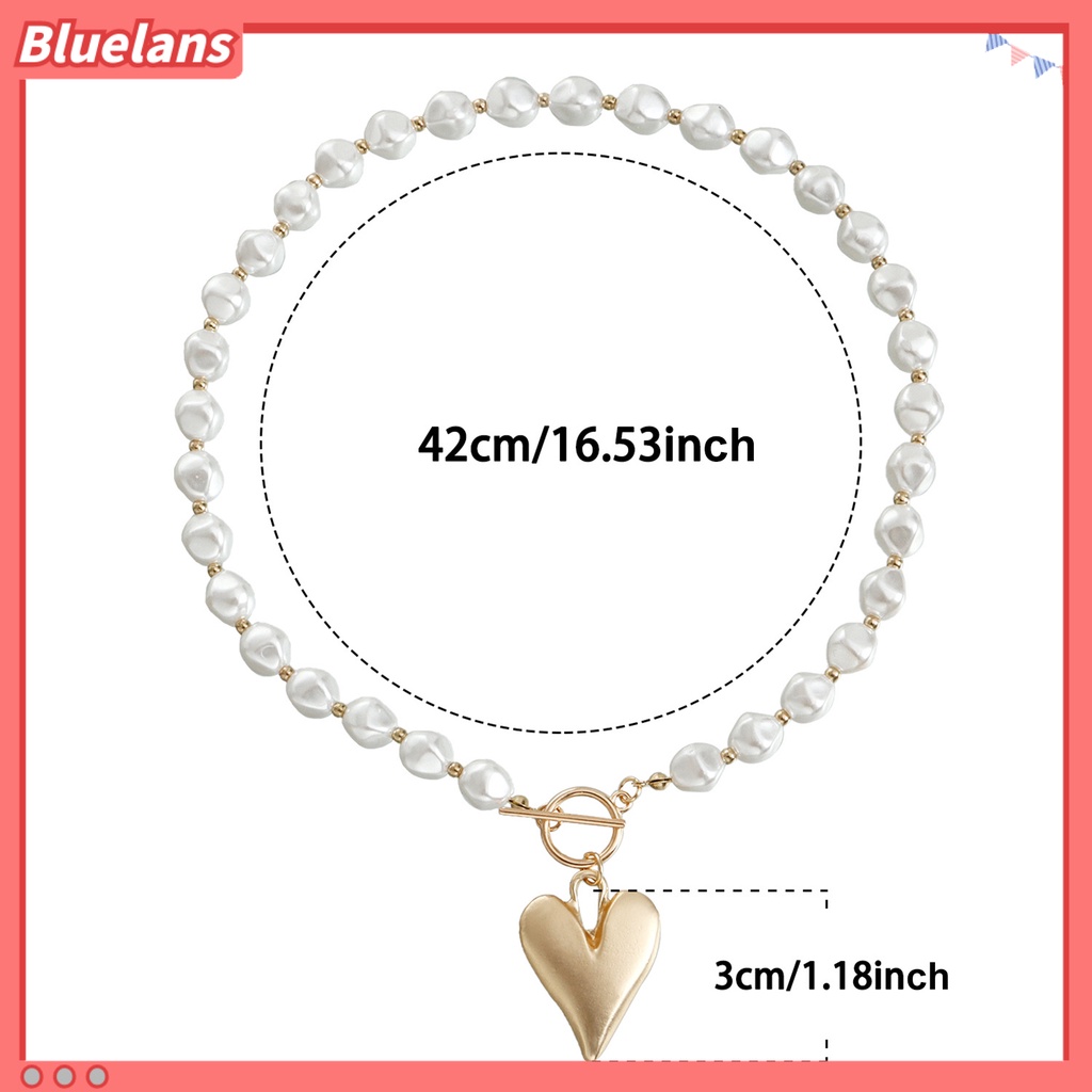[BLS] Wanita Kalung Emas Cinta Hati Elegan Temperamen Buatan Tangan Gloss Tinggi Rantai Mutiara Imitasi Klavikula Kalung Fashion Perhiasan
