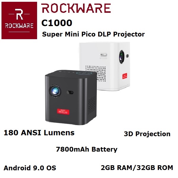 AKN88 - ROCKWARE C1000 - Proyektor Mini Android DLP Projector - 180ANSI Lumens