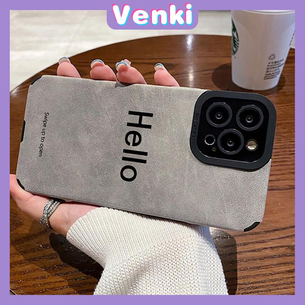 VENKI - Untuk iPhone 11 Case Leather Pupil Suede Case Soft Shockproof Airbag Case Pelindung Kamera Simple English Hello Kompatibel dengan iPhone 14 13 Pro max 12 xr xs 7Plus 8Plus