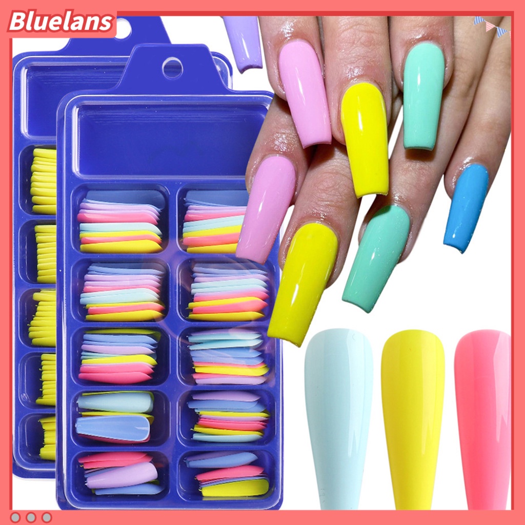 [BLM] 100pcs /Box Tip Kuku Warna T-Berbentuk Memanjang Mini Profesional Ballerina Kuku Palsu Berwarna Untuk Kecantikan
