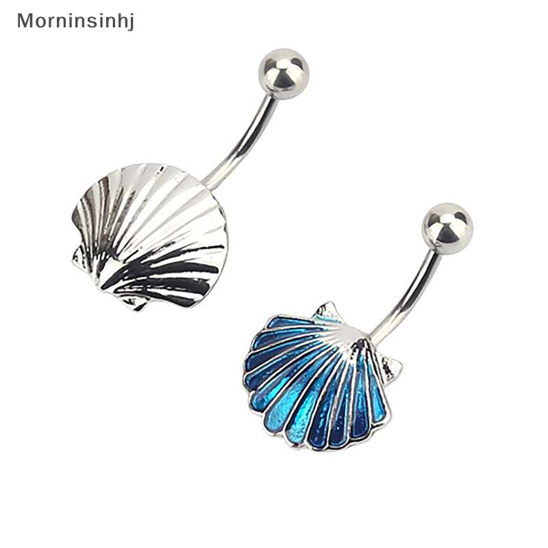 Mornin Kreatif Perak Biru Shell Cincin Perut Baja Titanium Kristal Pusar Cincin Perhiasan Tubuh Untuk Wanita Belly Ring id