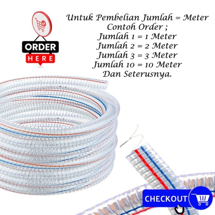 Spring Hose 1 1/4 inch PVC Steel Wire Selang Bening Kawat Spiral Ukuran 1 1/4 inch Terlaris Permeter