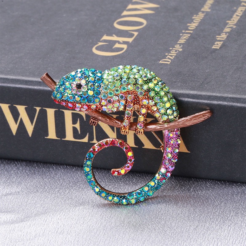 Bros Bunglon Cicak Besar Pin Jas Hewan Berlian Imitasi Perhiasan Fashion Enamel Aksesoris