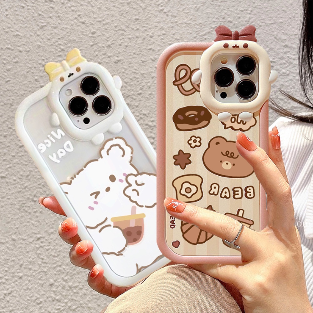 Casing hp iPhone 12 13 14 Pro Max 12 13 Mini 14 Plus 3D Little Monster Lens Cute Polar Bear Lotso Bu