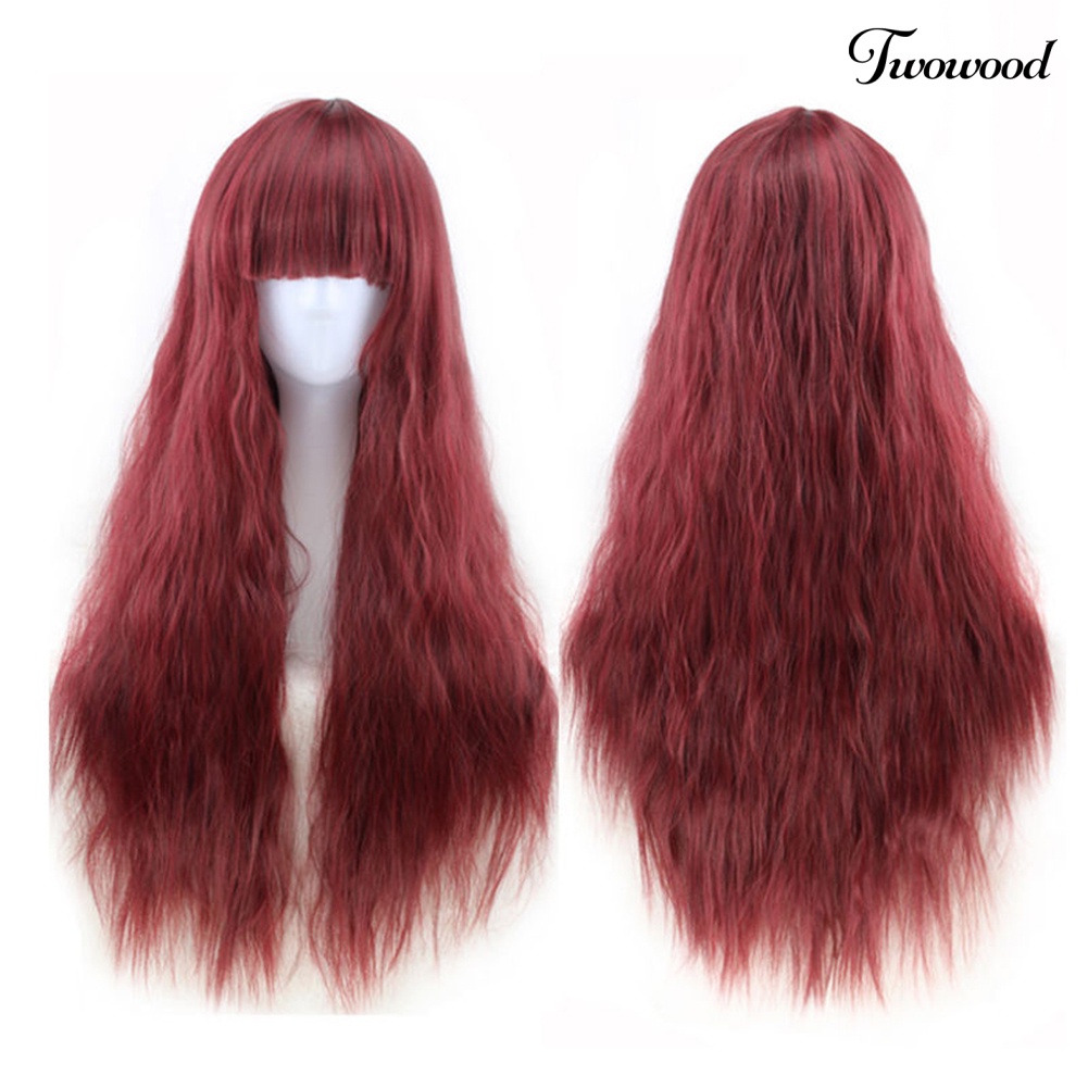 Twowood 65cm Wanita Panjang Keriting Bergelombang Rambut Penuh Wig Fashion Kostum Pesta Cosplay Anime