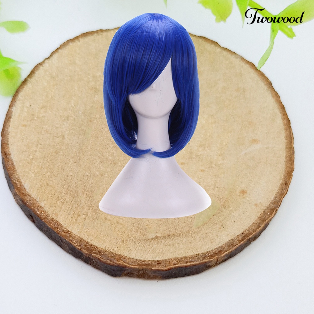 Twowood Wanita Gadis Cosplay Wig Serat Suhu Tinggi Lurus Pendek Wig Rambut Anime