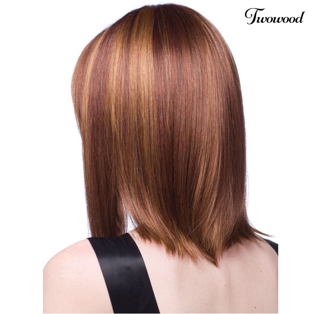 Twowood Fashion Pendek Bob Lurus Poni Wig Wanita Alami Sopak Cosplay Aksesori