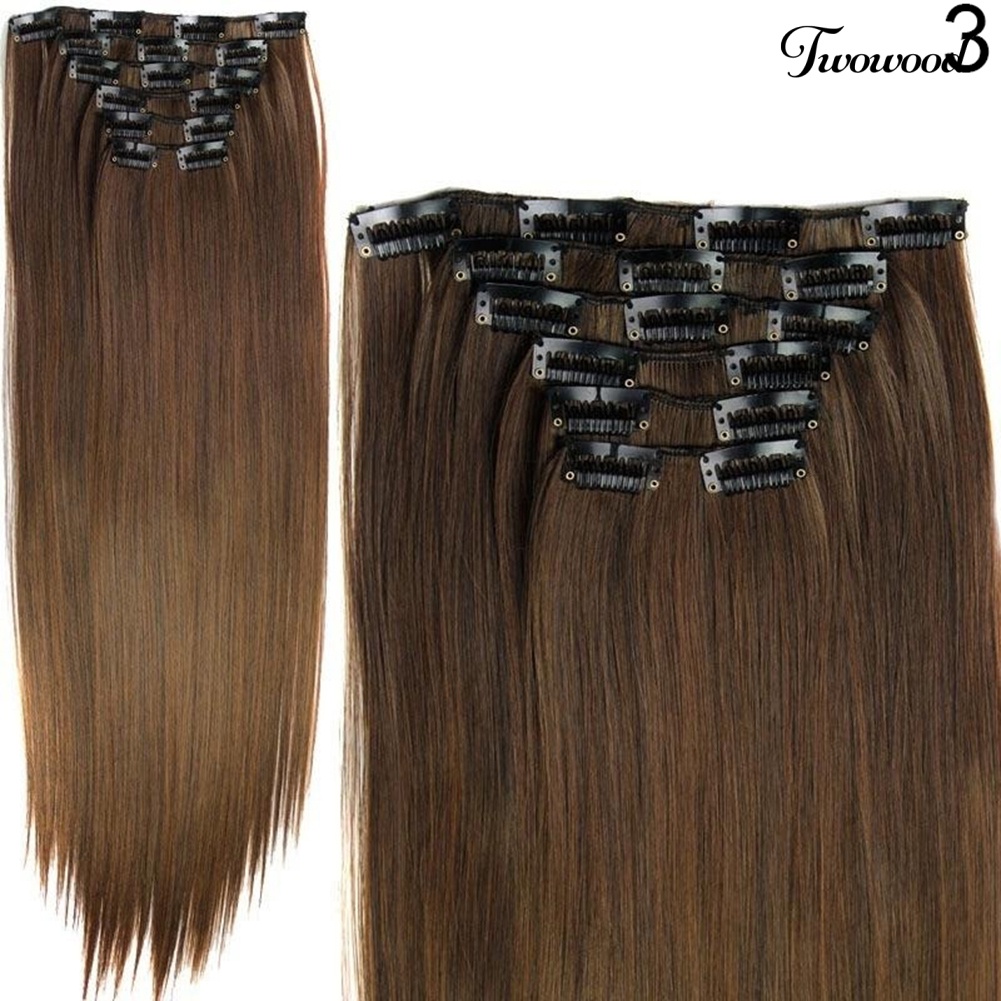 Twowood 6Pcs Klip Serat Suhu Tinggi Hair Extension Lurus Tahan Panas Wig