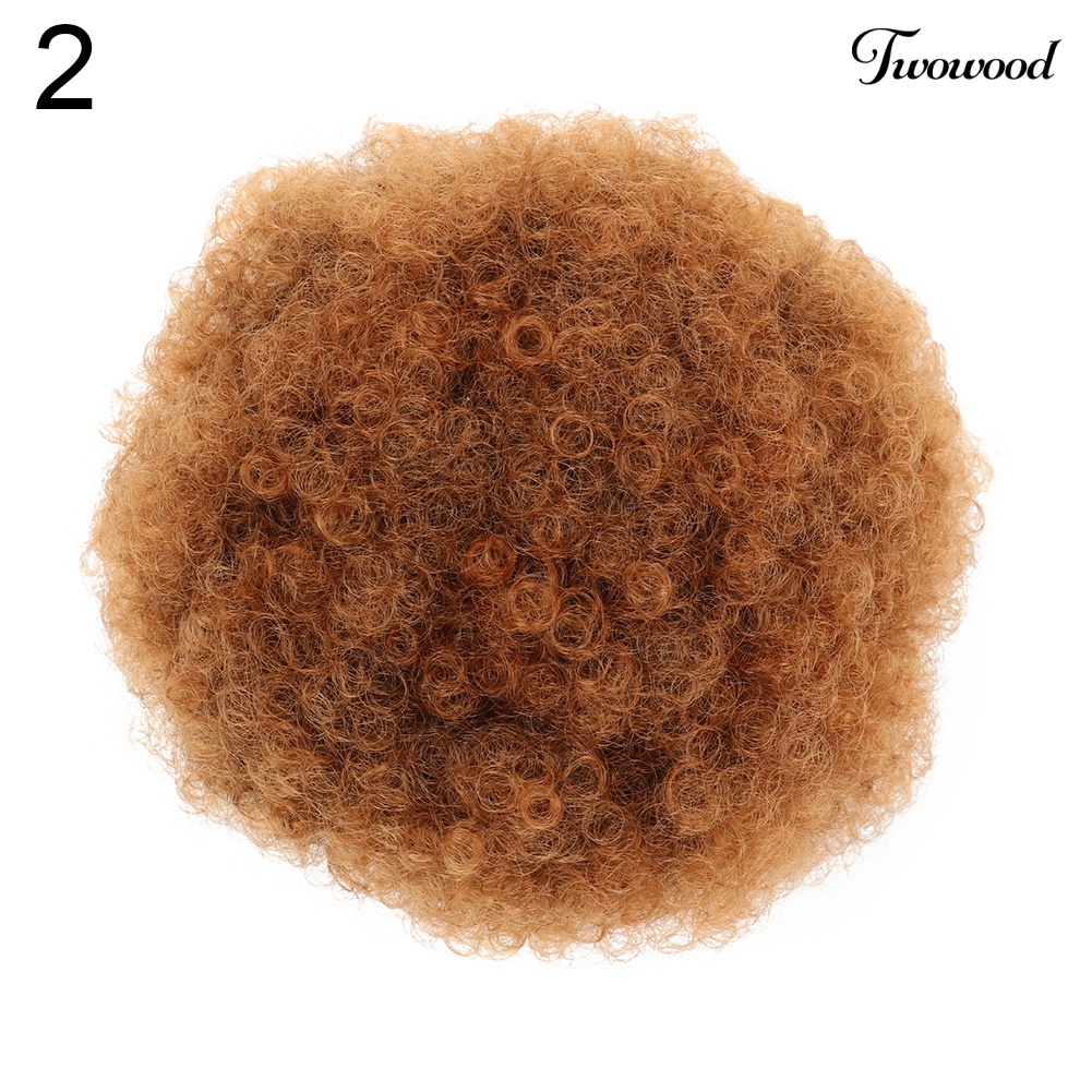 Twowood Afro Wanita Elastis Sanggul Wig Tahan Panas Pendek Keriting Bergelombang Scrunchie Sopak