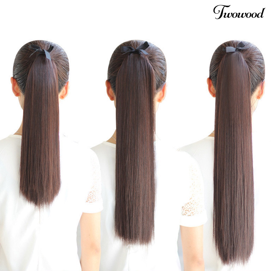 Twowood Perban Ketat Serat Suhu Tinggi Panjang Lurus Wig Ponytail Palsu Alami Untuk Pakaian Sehari-Hari