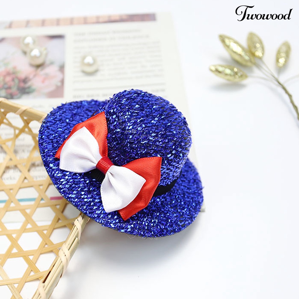 Twowood Pin Rambut Hias Bahan Sequin Eye-catching Desain Busur Simpul Topi Jepit Rambut Untuk Pesta