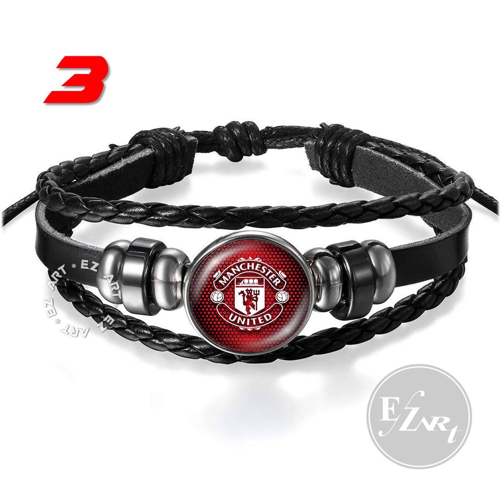 GELANG CUSTOM GAMBAR LOGO MANCHESTER UNITED MU FANS BOLA KULIT KEPANG MULTILAYER PRIA WANITA