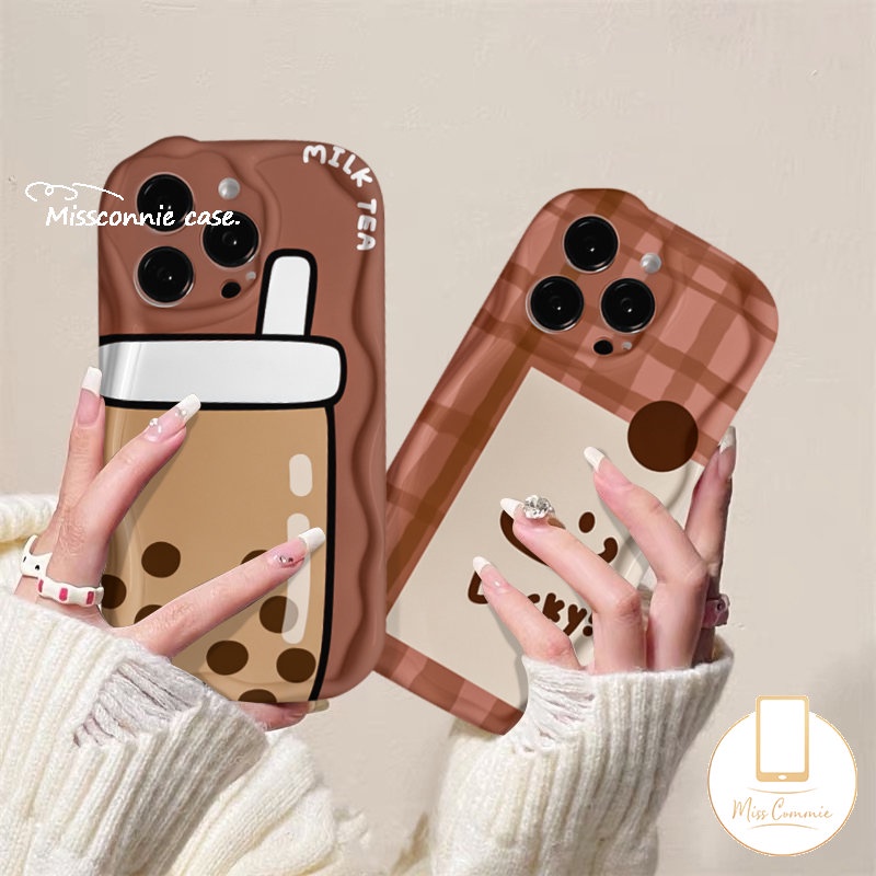 Smiley Lucu Lembut Tpu Case Untuk Realme C35 C31 C55 C33 C11 C30 C21 C53 C25 5 6i 5i 5s 7i 9i C15 C21Y C25Y C12 C20 C25s C17 C3 C20A Kartun Teh Susu 3D Bergelombang Melengkung Tepi Glossy Cover