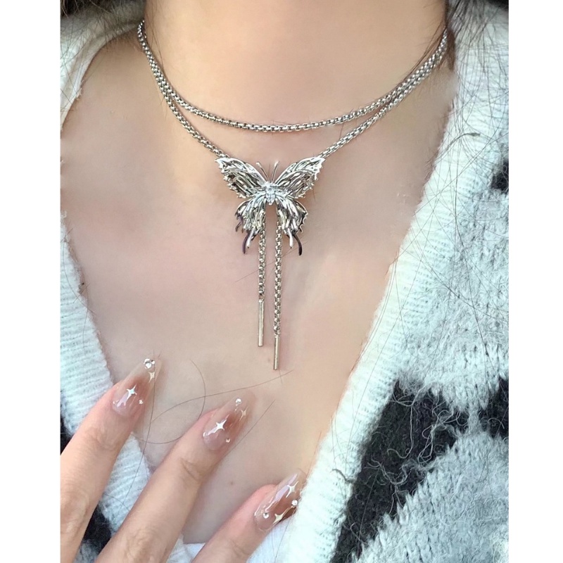 2023kalung Logam Gaya Baru Kupu-Kupu Kepribadian Yang Dapat Disesuaikan Manis Memakai Lebih Dari Satu Gaya Korea Kecil Mewah Panjang Gaya Tulang Selangka Choker Perhiasan