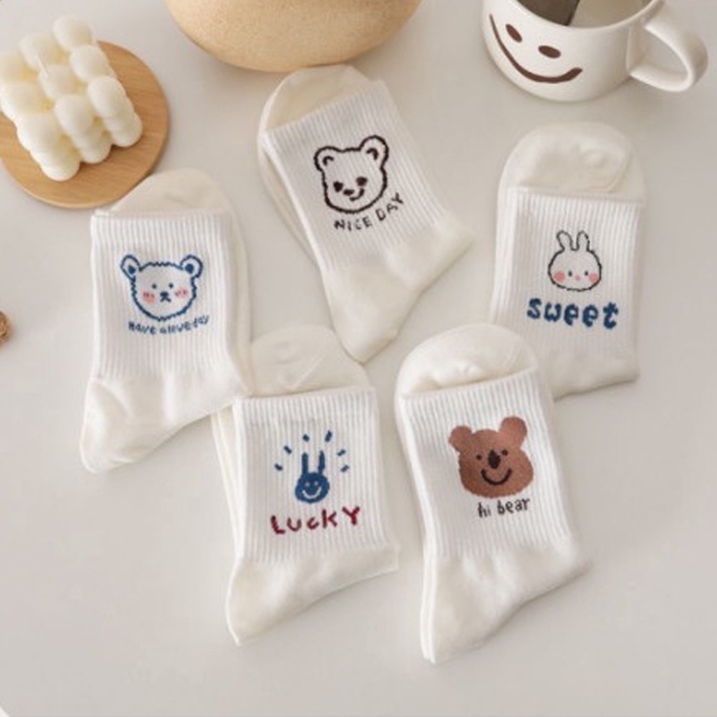 BRGUNIK Kaos Kaki Pria Wanita Panjang Setinggi Betis Motif Cute Bear New Fashion Jepanese Style Socks KK132