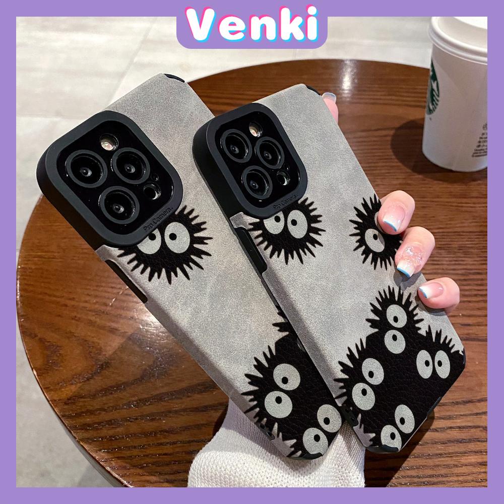 VENKI - Untuk iPhone 11 Case Leather Pupil Suede Case Soft Shockproof Cover Camera Simple Cute Black Briket Kecil Kompatibel dengan iPhone 14 13 Pro max 12 Pro max xr xs 7 8Plus