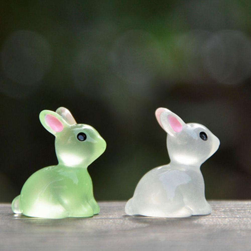 Lanfy Patung Kelinci Bercahaya Taman Hadiah Ulang Tahun Bunny Figure Ornamen Glow In The Dark Aksesoris Interior Mobil Akuarium Dekorasi Miniatur Angka