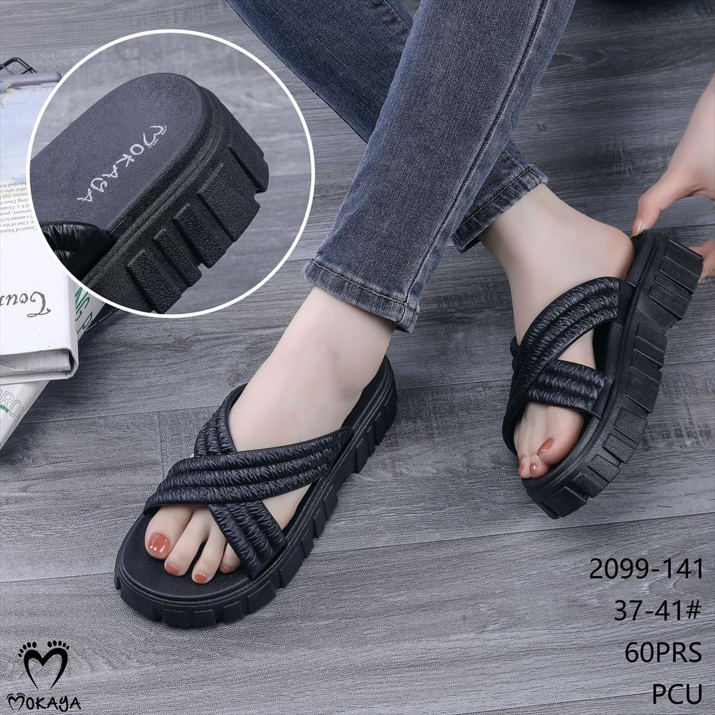 Sandal Slop Jelly Wedges Wanita Ban Silang Sambung Kerut Sol Tebal Super Empuk Simple Cantik Elegant Import Mokaya / Size 37-41 (2099-141)