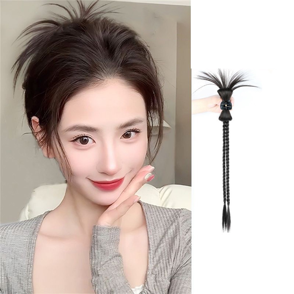 Y2k Gaya Malas Ponytail Tinggi Rambut Sanggul Shuttlecock Hair Clip Dengan Kepang Wig Untuk Wanita Baru Trendi Aksesori Rambut50Cm