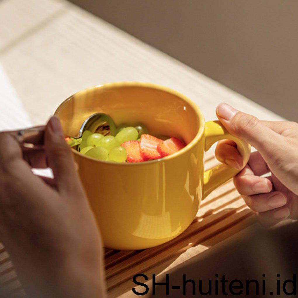 Cangkir Keramik Oat Breakfast Minum Microwave Wadah Makanan Kopi Teh Susu Tembikar Mug Dengan Pegangan Kapasitas Besar