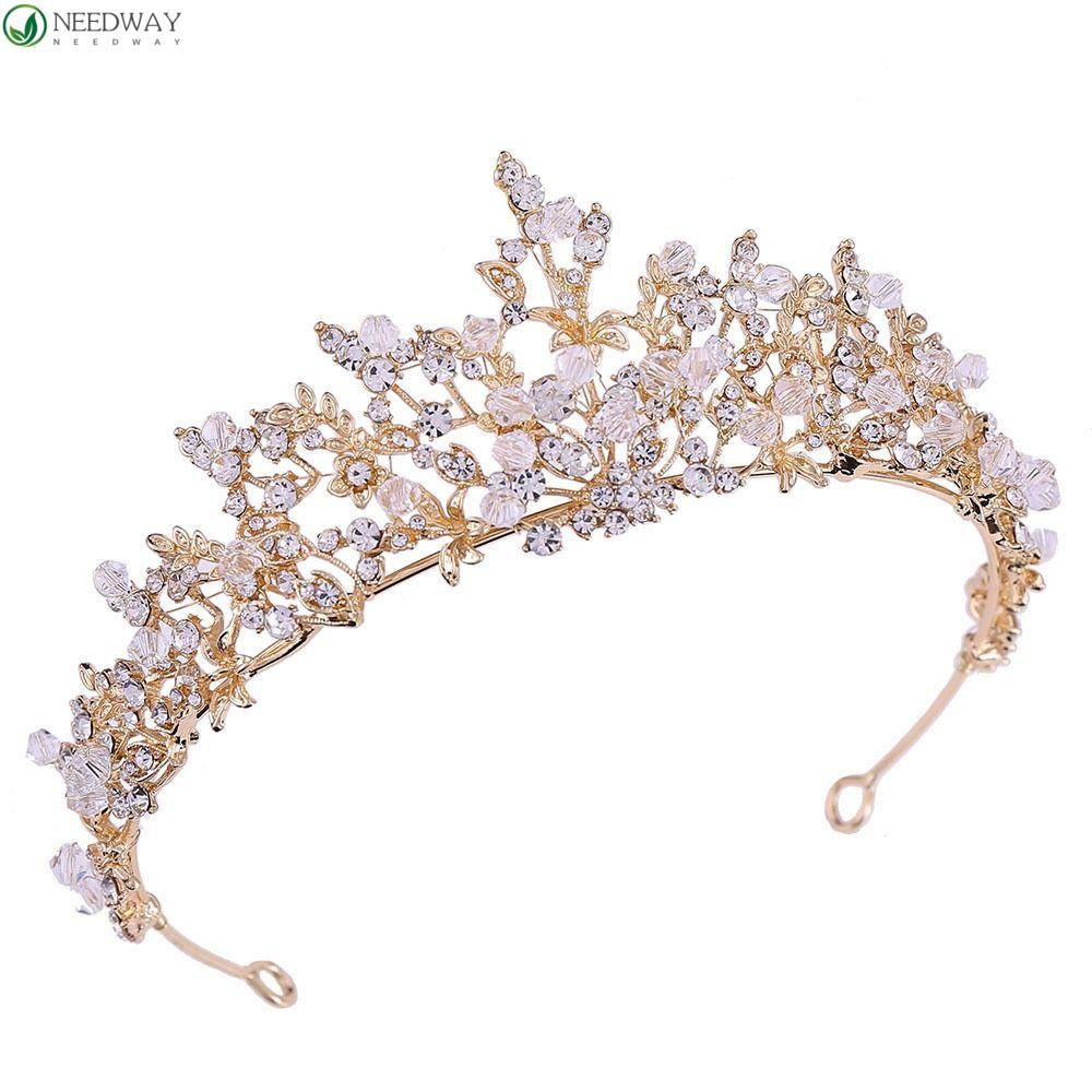 Needway Baroque Kristal Tiara Putri Mahkota Daun Cantik Suasana Mewah Paduan Perlengkapan Pernikahan Headpiece Pengantin