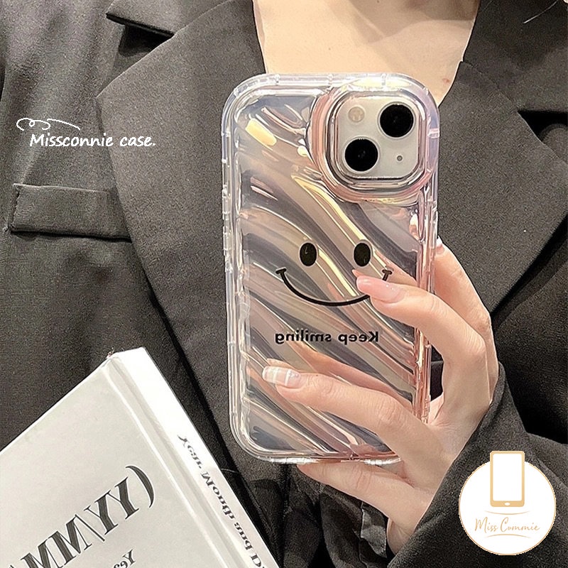 Casing Kartu Laser Alfabet Inggris Smiley Simple Mewah Kompatibel Untuk IPhone 7Plus 11 13 14 12 Pro MAX 6 6S 7 8 Plus XR X XS MAX 8Plus SE 2020lembut Tpu Bening 3D Bergelombang Melengkung Cover